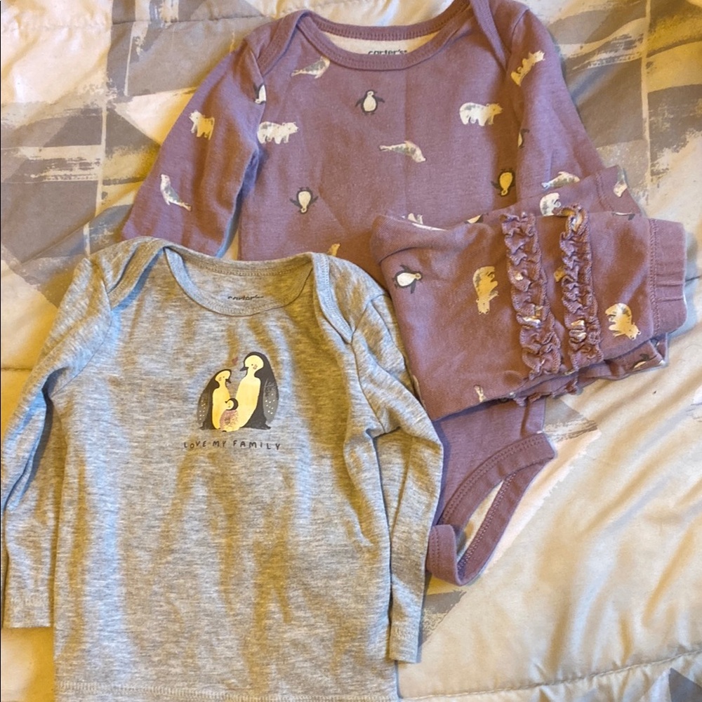 Carter's Purple and Gray Penguin Matching Set